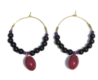 NIBRAS Black Round Acrylic Beads Golden Hoop Earrings - B09JFV5XGL, 7 gm, 4mm x 6mm x 1mm